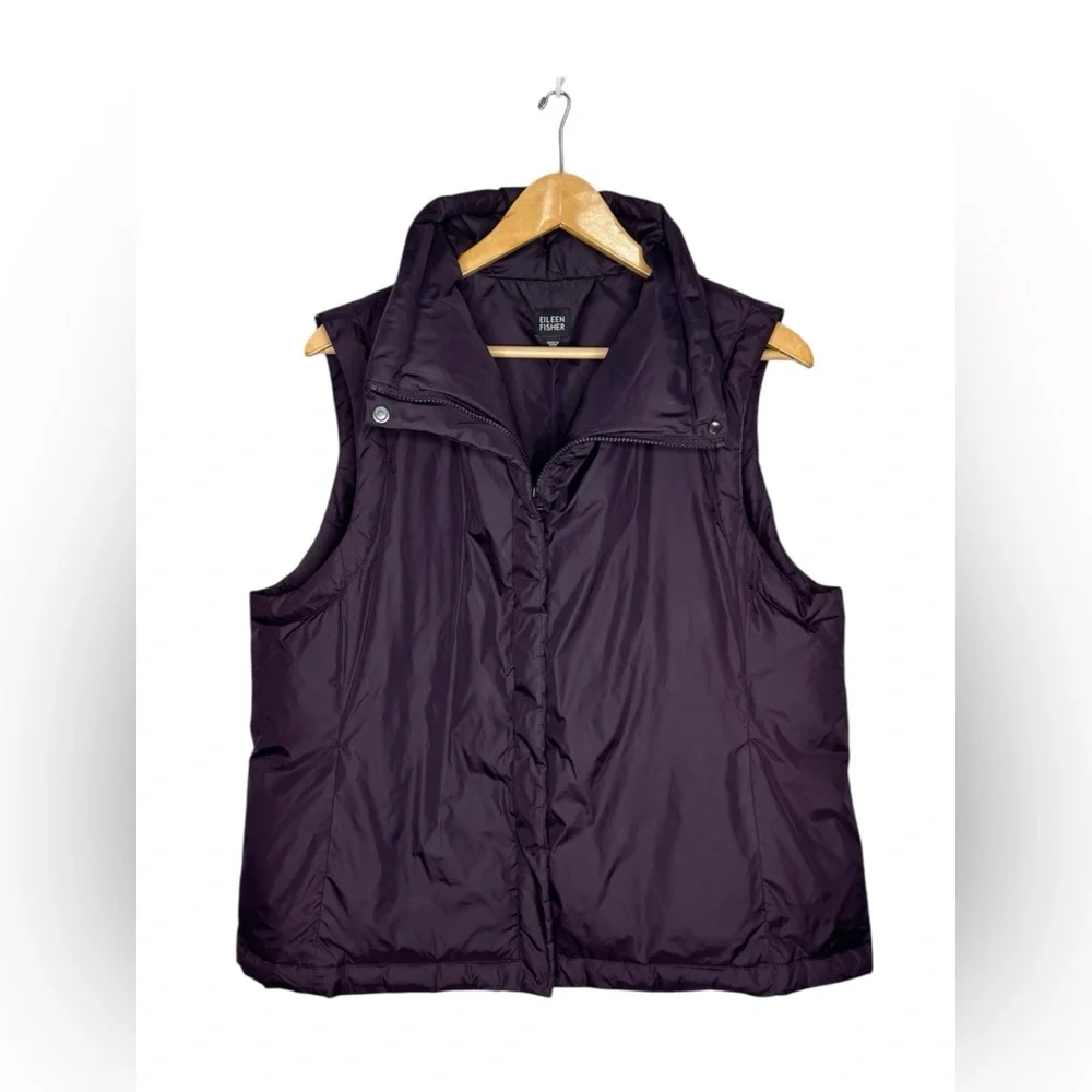 Eileen Fisher Down Nylon Full Zip Puffer Vest XL Eggplant - Picture 3 of 8